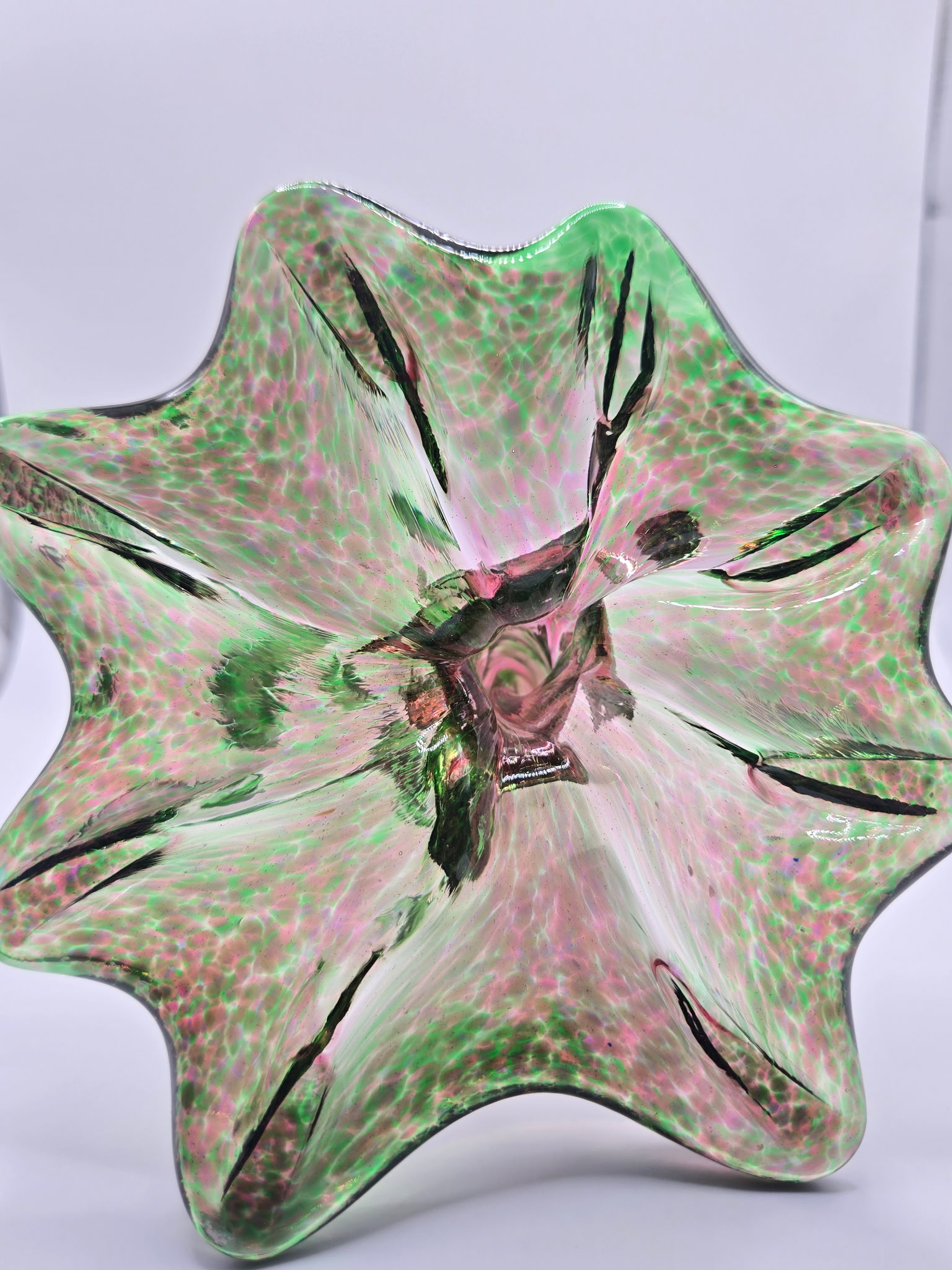 Hand-crafted glass art - Pink & Green Flower
